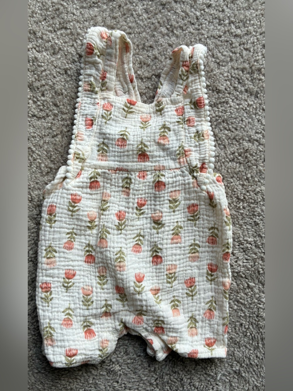 Emily and Oliver Baby Floral Muslin Romper - Peach Tulip Print